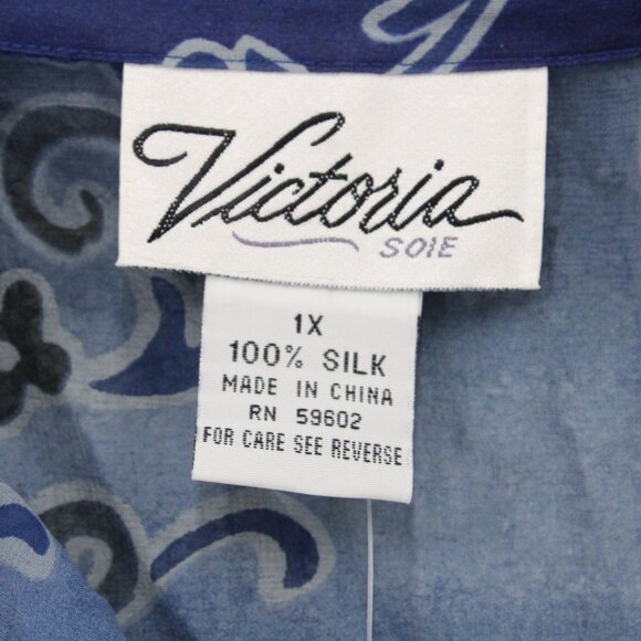 Vintage Victoria SOIE Silk Shirt Womens 1X Purple Button Down Floral Pattern NWT - Picture 6 of 9